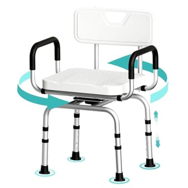 TODO Sedia Doccia Girevole a 360°, Sgabello Doccia Regolabile in Altezza, Sedia Doccia Anziani con Braccioli e Schienale, Sgabello Bagno Antiscivolo con portata massima di 120 kg