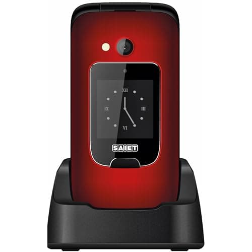 SAIET - Cellulare per Senior Facile da Usare SCUDOtre+ - Telefono per Anziani Tasti e Caratteri Grandi - con Doppio Display Audio Amplificato - Rosso