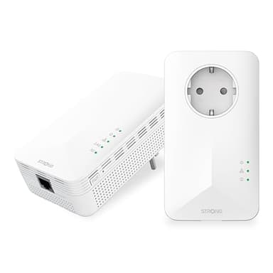 STRONG - Powerline 1000 Duo Wi-Fi EU - Adattatore Powerline 1000 + Wi-Fi 1200 Mbps - Internet Veloce - Presa Passante Schuko - Portata di 300m - Per Tutti i Modem/Router - Hotspot + Ethernet - Bianco