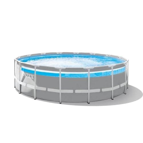 Intex 26730NP – Piscina Fuori Terra Prisma Frame Clearview Rotonda, Pompa Filtro 5678 L/h, Scaletta, Telo Base e Copertura, 19156 L, Acciaio e PVC, Grigio, 488x122 cm