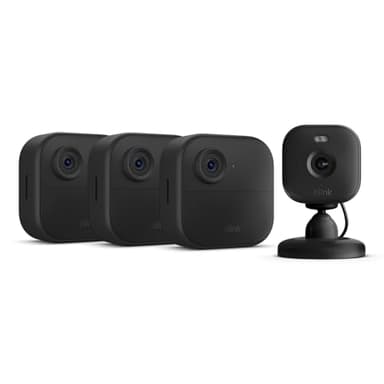 Nuova videocamera Blink (Outdoor 4) | Sistema a 3 telecamera con Sync Module Core incluso + Blink Mini 2 | Nero