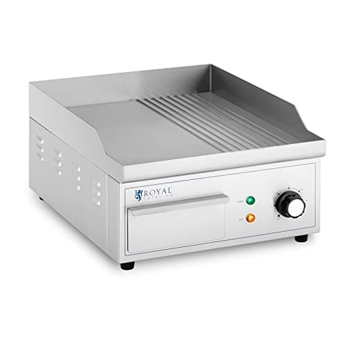 Royal Catering Fry Top Elettrico Doppio Piastra Elettrica per Grigliare RCPG45-M (360 x 380 mm, Piastra liscia + rigata, 2000 W)