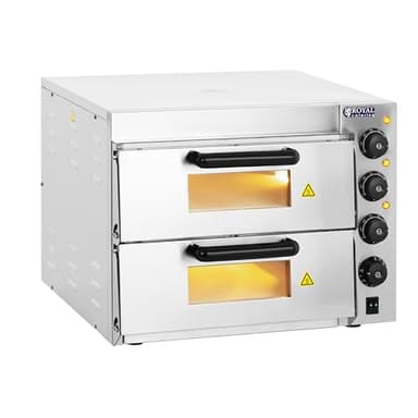 Royal Catering Forno Elettrico Professionale per Pizza 350°C a Due Ripiani per Ristorante Camion di Cibo 230V 3000W 59x56x43cm Acciaio inox