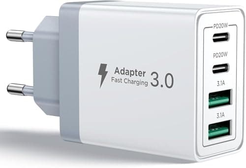 Caricatore USB C Rapido 40W 4Porto Presa USB Caricatore Multipla PD & QC3.0 Carica Cellulare, Spina Alimentatore USB C Caricabatterie per Samsung S22 S23 S24 iPhone 15 16 14, Spinotto Muro Adattatore