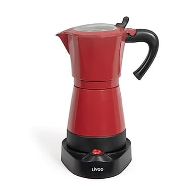 LIVOO, Caffettiera italiana elettrica DOD117RC, colore rosso e nero, in metallo, 300 ml, per 6 tazze, potenza 480 W