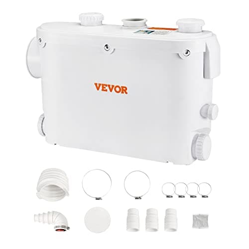 VEVOR Pompa Trituratore per Scarico Bagno, Maceratrice Sanitaria 500W Prevalenza Max. 8m 3 Entrate per Tubi, 2900 giri/min Resistente all'Acqua Calda