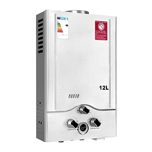 Scaldabagno a Gas 12LPM,Scaldabagno Gas GPL 24KW con Pressione dell'Acqua di Avviamento Super Bassa di 0,2 bar,per Casa,Camper,Cabina,Fienile,Funzionamento a Propano e Butano