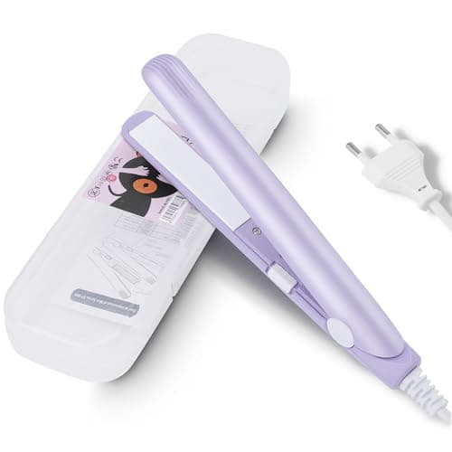 Mini Piastra per Capelli Corti, 2 in 1 Mini Piastra per Capelli da Viaggio Bellezza Riscaldamento Arricciacapelli Rosa Spina Europea L Piastra in Ceramica Tormalina (Viola)