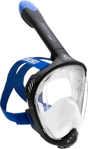 CRESSI Java Full Face Mask Black/Blue L/XL - Maschera Snorkeling Integrale Unisex, Lente Ultra Chiara Anti Fog, 100% Silicone, Snorkel Dry con Valvole Sicurezza, Nero/Blu, L/XL
