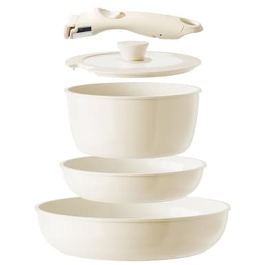 Redchef Set di pentole in ceramica con manico rimovibile, per campeggio, ceramica, non tossico, senza PFAS, senza PFOA, salvaspazio, lavabile in lavastoviglie