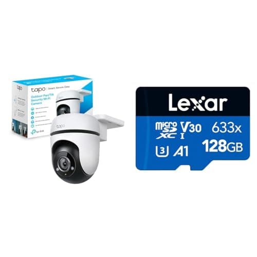 TP-Link Tapo C500 Telecamera WiFi Esterno FHD 1080P, 360° Visuale, Visione Notturna, Compatibile con Alexa + Lexar 633x Scheda Micro SD 128 GB, Scheda di Memoria microSDXC UHS-I Con Adattatore SD
