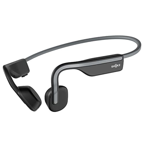 SHOKZ Auricolari OpenMove a conduzione ossea, auricolari sportivi Bluetooth open-ear con microfono, cuffie wireless impermeabili IP55 per corsa e allenamento, autonomia 6 ore, adesivi, Grigio