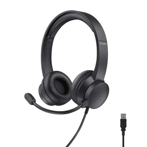 Trust USB Cuffie con Microfono Leggere On-Ear, Auricolari con Filo 1,80 m, Archetto Regolabile, Headphones Cablato per PC Portatile Computer Laptop Mac Ufficio Skype Teams Zoom - Nero
