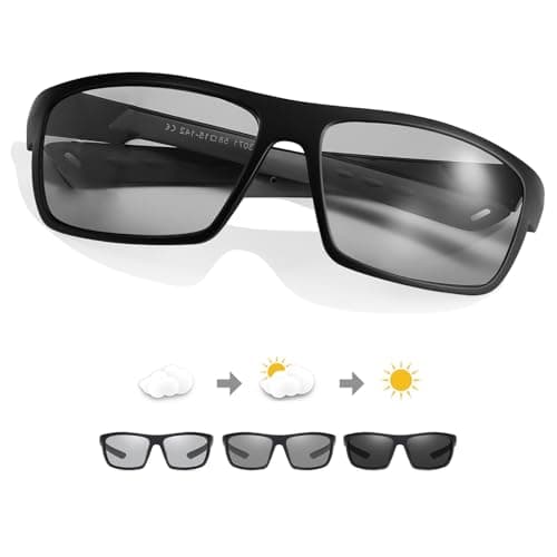 TJUTR Occhiali da sole fotocromatici polarizzati per uomo occhiali da sole reattivi alla luce per giorno e notte occhiali da ciclismo avvolgenti protezione UV400, Montatura nera: lenti fotocromatiche