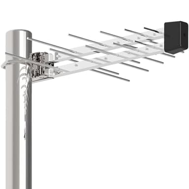 Antenna TV Esterna Potente – Antenna Digitale Terrestre Amplificata per Ricezione a Lungo Raggio, Facile Installazione, Supporta 4K 1080p VHF UHF DVB-T/DVB-T2, Cavo Coassiale da 8M