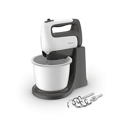 Moulinex HM4641 Prep'Mix+ Sbattitore Elettrico, con Fruste e Ganci Impastatori in Acciaio Inox per Mescolare, Sbattere e Montare, Recipiente Autorotante da 2.5 L, 5 Velocità e Impostazione Turbo