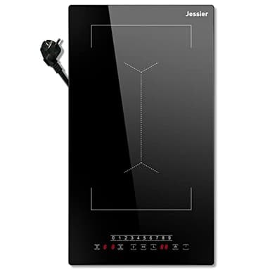 Piastra Induzione 2 Fuochi Incasso con spina 30cm 3500W, Jessier Piano Cottura Induzione Flex Zone, Piano Cottura Elettrico orizzontale 9 Livelli, Funzione Pausa, Timer, Blocco Bambini nero, Vetro