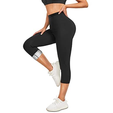 CHUMIAN Pantaloncini sportivi donna Pantaloncini sauna dimagranti leggings anticellulite donna snellente Fitness Corsa Palestra Yoga (Nero,L)