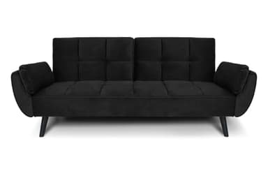 SAMIRA Divano letto clic clac in velluto nero - Divano 3 posti mod. Ambra piedi in legno nero