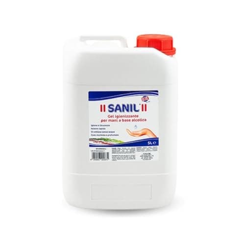 Fidea Sanil Gel Igienizzante Mani Professionale a Base Alcolica, Igiene Sicura e Profonda Senza Acqua, deterge a fondo la pelle - dermatologicamente testato (5 Litri)