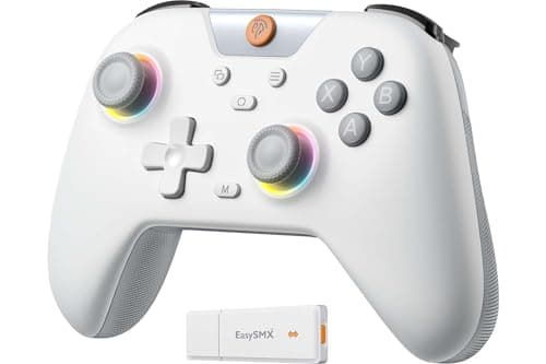 EasySMX X05 Wireless Controller PC con RGB Luce- Joystick/Trigger Hall- Batteria Ricaricabile da 750mAh- Vibrazione- Turbo per PC/Switch/Mobile- Joystick PC Compatible con Black Myth: Wukong- Bianco