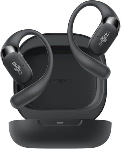 SHOKZ Open-Ear OpenFit 2, auric. Bluetooth True Wireless con micr., auric. con gancio con 48 ore di riproduzione, ricarica rapida, IP55 resistenti all'acqua, con borsa per il trasporto, nero