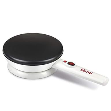 Girmi TS36 Crepiera, 800 W, Rivestimento Antiaderente, Piastra 20 cm, Maniglia antiscottatura, Base a rotazione 360 gradi, Bianco