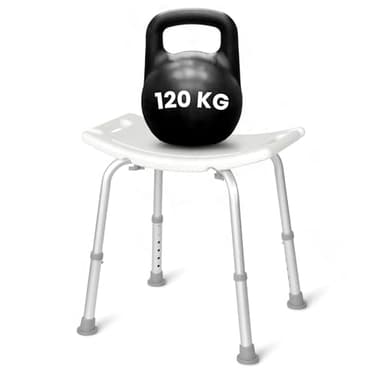 Sgabello Doccia Anziani - senza schienale [FACILE DA MONTARE SENZA ATTREZZI] Sgabello Doccia Disabili, Sedia Per Doccia Anziani, Resistente, Antiscivolo, Altezza Regolabile (30,5x51 cm, Max 120 kg)