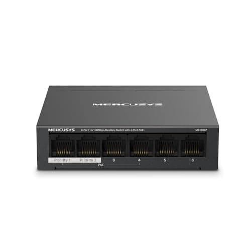 TP-Link Mercusys MS106LP PoE+ Switch 6 Porte con 4 PoE+, 30W per Porta PoE, 40W su Tutte le Porte, 802.3af/at, 2 Porte Uplink per Internet e NVR, Cassa in Metallo, Sdoppiatore Ethernet, Plug&Play