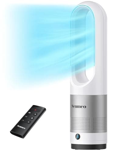 Senmeo Ventilatore a Torre Senza Pale da 55cm, Ventilatore a Colonna Silenzioso con Telecomando, 8 Velocità, Oscillazione a 90°, Timer da 9 Ore, Display LED, Ventilatore Potente per Camera, Ufficio