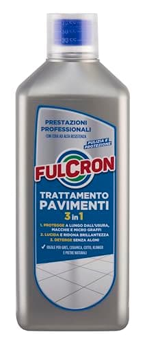 FULCRON Trattamento Pavimenti 3 in 1 - Protegge, Lucida e Deterge, Pulizia Pavimenti Gres, Ceramica, Cotto, Klinker e Pietre Naturali, Con Cera Ad Alta Resistenza, Profumo di Fiori, 1 Litro