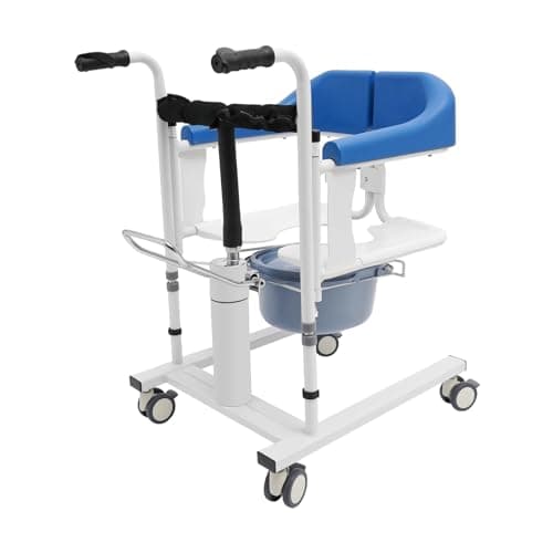 Sollevatore per pazienti anziani, altezza regolabile idraulica, seduta divisa a 180°, con ruote e vasino fino a 90 kg, per malati, anziani, disabili