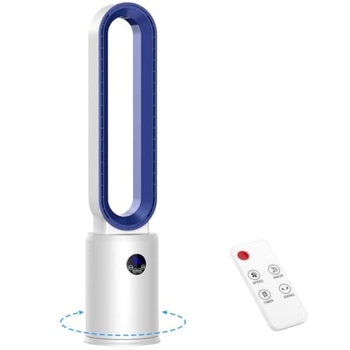 YAZEKY Ventilatore a Torre Senza Pale,Ventilatore a Colonna Silenzioso con Telecomando,3 Velocità,Oscillazione 60°,Display LED,Timer 8 Ore,97 cm Ventilatore Potente per Ufficio,Soggiorno,Bianco 70 m²