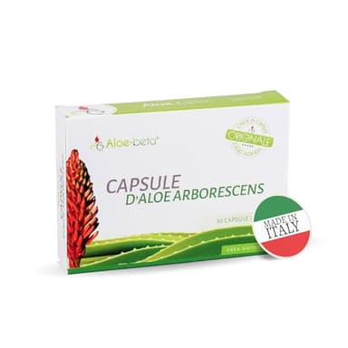 ALOEBETA Aloe Arborescens in Capsule Vegetali - Integratore Alimentare BIO, Stimola le Difese Immunitarie, Antiossidante, Depurativo-Senza Dolcificanti, Conservanti, 100% Vegan, Gluten Free, 30 Caps
