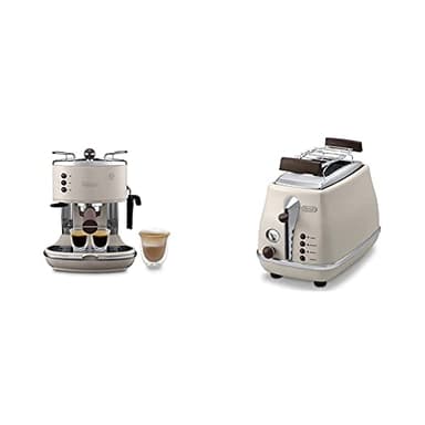 De'Longhi Icona Vintage Ecov 311.Bg Macchina Da Caffè Espresso Manuale E Cappuccino, Caffè In Polvere O In Cialde E.S.E., 1100 W, Beige & Ctov 2103.Bg Tostapane