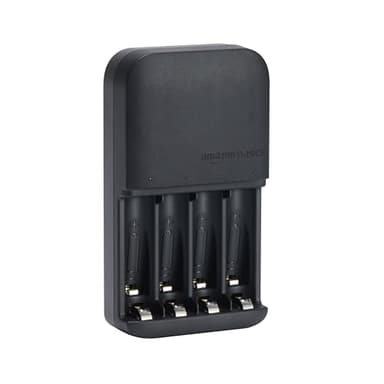 Amazon Basics, Caricabatterie per batterie ricaricabili Ni-MH AA e AAA - spina EU, 4 alloggiamenti, Nero