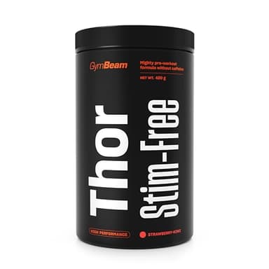 GymBeam - Thor Stim-Free Pre Workout 420 g, Pre Workout Senza Caffeina, Booster per Crescita Muscolare e Prestazioni Elevate, Riduce Affaticamento e Spossatezza (420 g, Strawberry-Kiwi)