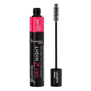 Rimmel London Mascara Day 2 Night, Formula Modulabile per Lunghezza e Volume Estremo, 001 Nero/Black, 9,5 ml
