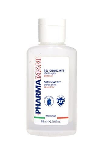 Pharmamani GEL IGIENIZZANTE MANI TASCABILE da 80 ml. 70% Alcool, Effetto Rapido, Non appiccica. Si assorbe subito. Idrata le mani. Profumo gradevole, Dermatologicamente Testato.