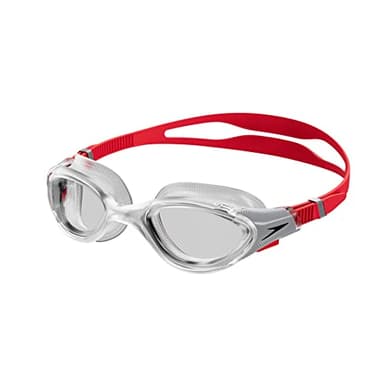 Speedo Unisex Biofuse 2.0 Swimming Goggles | Patented Easy Adjustment | Anti-Fog | Anti-Leak | Enhanced Fit | Improved Comfort, Fed Red/Silver/Clear, One Size