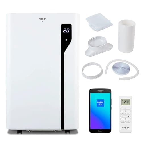 MEDION Condizionatore Portatile Smart P1200 (12000 BTU 3-in-1, raffreddamento, ventilazione, deumidificazione, WiFi, modalità notturna, schermo a LED, con telecomando e kit installazione, MD 37734)