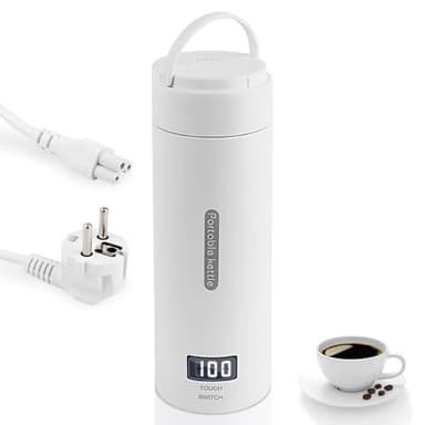 NVIYAM 380ML Bollitore da Viaggio,Bollitore da Viaggio Portatile,mini bollitore 3 in 1,ollitore Portatile Elettrico, con Display LCD per Tè Caffè Latte,per e fast food,Spegnimento Automatico