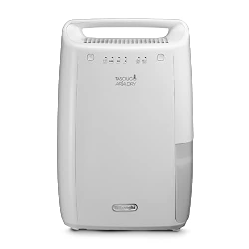 De'Longhi DEX210SF Tasciugo Deumidificatore Ambiente Casa per eliminare l'umidità, Antimuffa, Asciugabiancheria, Doppio Sistema Filtrazione Aria, 10L/Giorno, Sistema di sicurezza, Maniglia, Bianco