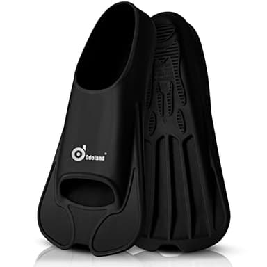 Odoland Pinne Corte da Immersione e Allenamento, Pinne per Snorkeling e Nuoto in Silicone per Aumentare la Resistenza delle Gambe, Pinne Corte Leggere e Regolabili per Adulti Unisex, Nero, L: 43-44