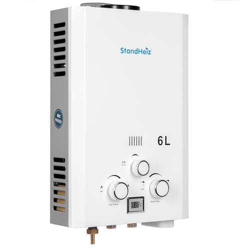 6L 12KW Scaldabagno a Gas di petrolio propano GPL Scaldabagno istantaneo Per Casa Camper ed Esterni Casa Estiva bianco StandHeiz