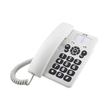 SPC Original – Telefono fisso da tavolo o da parete, con tasti grandi e di facile utilizzo, 3 memorie dirette, volume suoneria extra forte, funzione di ricomposizione, colore bianco
