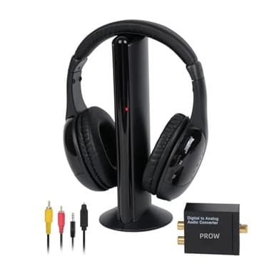 Cuffie TV Senza Fili, Cuffie Over-Ear Senza Fili con Base Trasmettitore, Cuffie TV Senza Fili con Funzione di Monitoraggio Radio FM per Anziani, Supporto RCA, AUX, Porta Ottica e Coassiale