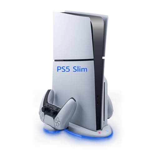 Wigearss Supporto Verticale di Raffreddamento PS5 Slim con 3 Livelli di velocità Regolabile del Ventilatore, 9 Luci RGB, Doppio Controller di Caricatore per PS5 Slim, Non per PS5/PS5 PRO