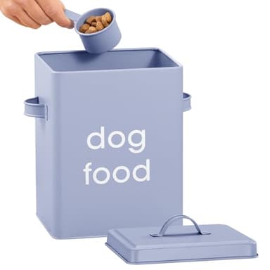 Navaris Bidone Porta Crocchette per Cani - Porta Croccantini Biscotti Cane Gatto - Contenitore Cibo Gatti - Scatola Ferro con Coperchio Maniglie e Paletta - Design Vintage - 5,9 L
