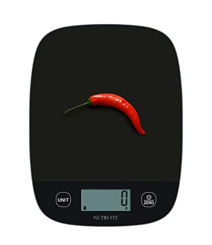 NUTRI FIT Bilancia digitale da cucina ultra sottile Bilancia elettronica multifunzione Bilancia da cucina grande display in plastica piattaforma 5kg/11lb-1g lb.oz fl.oz g ml (nero)